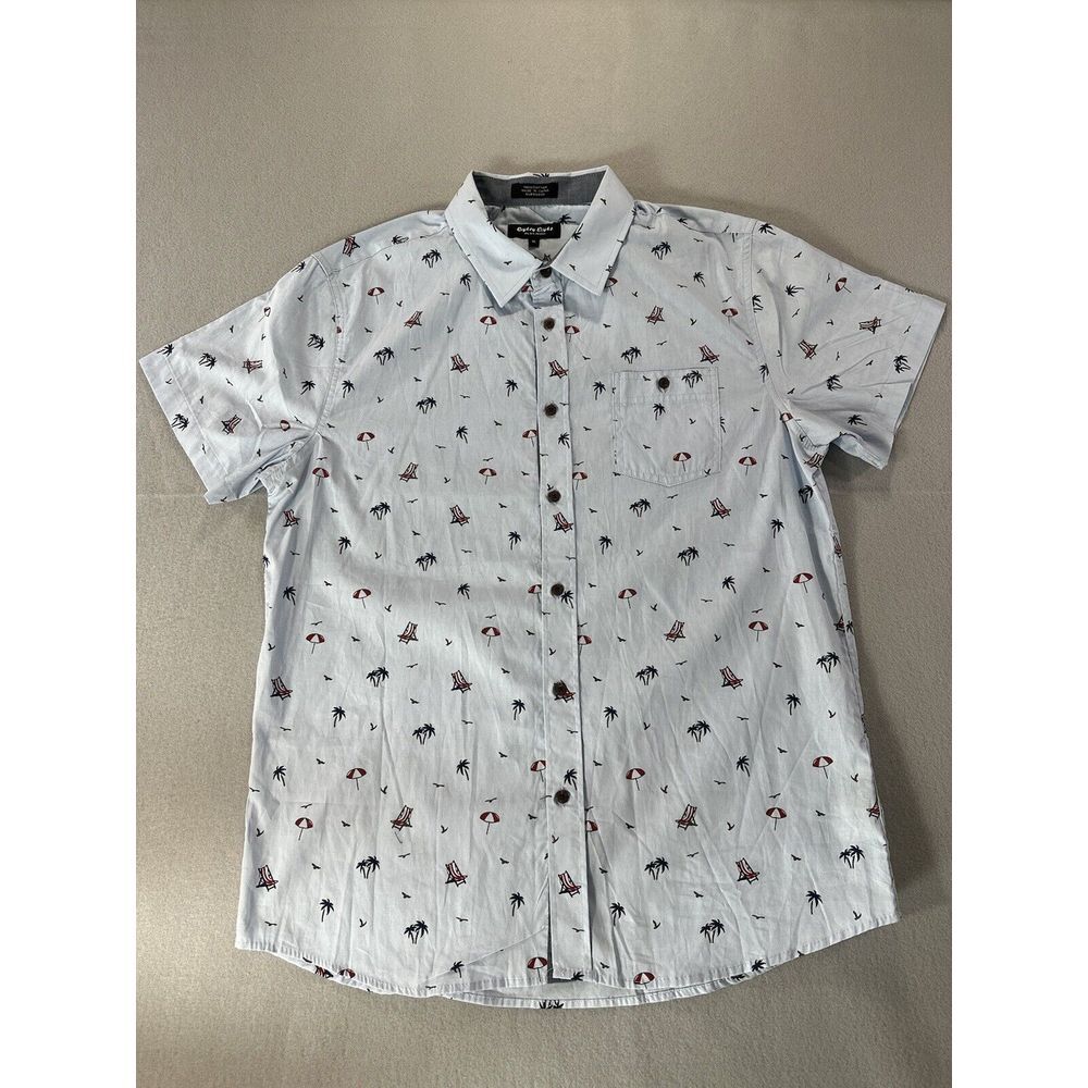 Eighty Eight Platinum Mens Short Sleeve, Button Up, Blue XL Beach Theme, Pocket